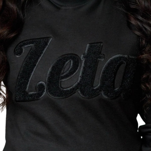 Solide Zeta Chenille sweat coton polaire brodé grec sororité Zeta Phi Beta bleu pull col rond pour les femmes - Product Image 5