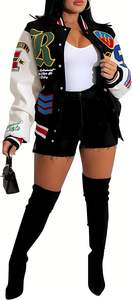 Chaqueta Universitaria Personalizada de Lana para Mujer, Chaquetas Universitarias al por Mayor, Chaqueta Deportiva Transpirable con Mangas de Cuero - Product Image 5