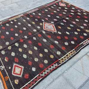 พรมขนาด 6.1x9.1 ฟุต, พรมวินเทจตุรกี, พรมขนสัตว์คิลิมสีน้ำตาล - Product Image 3