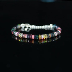 925 <b>Sterling</b> <b>Silver</b> Smooth Rondelle Black Opal <b>Bead</b> <b>Bracelet</b> Fine Beaded Natural Gemstone Jewelry Personalized Gift for Her - Product Image 5