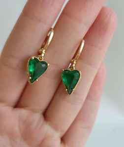 Green Heart Emerald Stud Earrings 925 Sterling Silver 14K Gold Plated Vintage Cute <b>Boho</b> Hippie IGI Certified Jewelry - Product Image 4