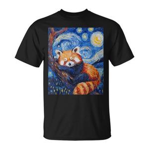 T-Shirt Promozionale con Grafica del Panda Rosso sulla Notte Stellata di Van Gogh - Product Image 1