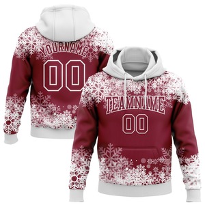 Direct Industry Wholesale 3D Embroidered Custom Stitched Crimson <b>White</b> Christmas Snowflakes 3D Sports Pullover <b>Sweatshirt</b> Hoodie - Product Image 1