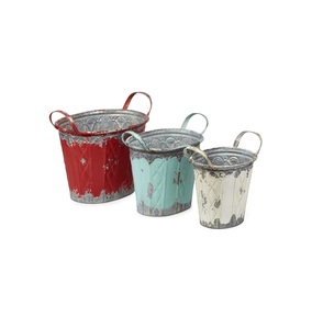 Classic Design Galvanized Set of Two Garden Planters Decorative Metal Pot With Black <b>Stand</b> Iron Metal Finished - Product Image 2