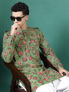 Ensemble Kurta et pantalon en coton brodé à la main, style vintage indien traditionnel, pour occasions décontractées ou festives, vente en gros - Product Image 6