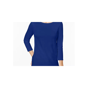 Maglia da donna Charter Club in cotone Pima con bottoni sulle spalle, blu medio, taglia piccola, lavorata a maglia, fantasia a righe, vestibilità ampia, in popeline - Product Image 2