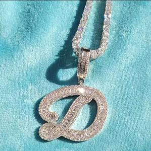Elegant Custom Overflow Baguette <b>Letter</b> Pendant <b>Necklace</b> for Him Iced Out Nameplate Chain Hip Hop Personalized Jewelry Gift - Product Image 1