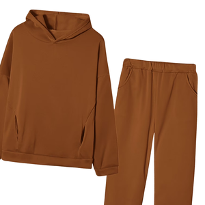 Conjunto Deportivo Unisex Marrón Liso, Sudadera con Capucha y Pantalones Jogger para Invierno, Ropa Deportiva Informal, Cómoda y Holgada, Venta al Por Mayor - Product Image 5
