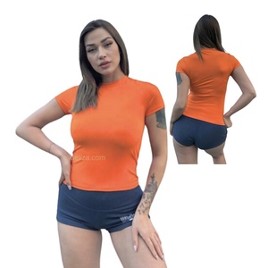 เสื้อครอปสตรีผ้าคอตตอนทรงสลิมฟิตผ้าคอตตอนแห้งเร็วระบายอากาศได้ดีสีพื้นปรับแต่งด้านหน้าได้ - Product Image 1