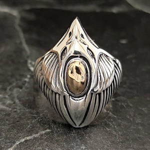 Anillo Punk para Hombre de Plata de Ley Hecho a Mano con Diseño de Halcón Alado, Chapado en Oro de 18K, con Diamantes Tallados, Joyería Majestuosa - Product Image 2