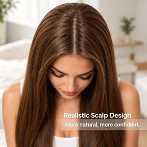 100% <b>Human</b> Hair Long Straight Brown <b>Wig</b> Natural Looking Full Lace/HD Lace <b>Wig</b> for Women - Product Image 3