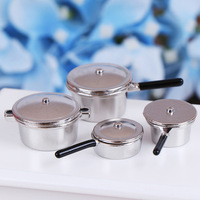 Nouvel ensemble de 4 ustensiles de cuisine miniatures, accessoires pour maison de poupée, mini poêle en métal, modèle de jouet de cuisine