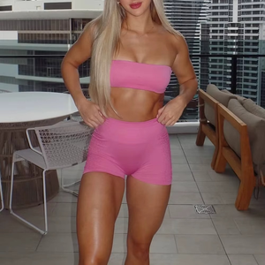 ชุดชั้นในกีฬาโยคะสำหรับผู้หญิง Ignite แบบ 2 ชิ้น รองรับสูง ไร้ตะเข็บ ระบายอากาศดี พร้อมโลโก้ด้านหน้า แบบ Bandeau ช่วยยกกระชับสะโพก - Product Image 5