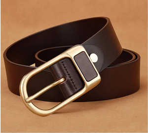 Genuine Leather <b>Belt</b> Cowhide Solid Color Rectangular Alloy Buckle Casual Style - Product Image 3