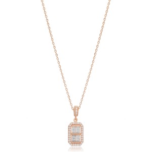 Collier en argent sterling 925 fait main turc avec pendentif rectangulaire à quatre pierres baguette, vente en gros - Product Image 5