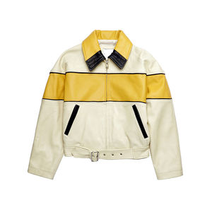 Vente en gros, design personnalisé, blouson vintage pour homme avec fermeture éclair, blouson en cuir PU avec blocage des couleurs, coupe régulière, options de taille plus disponibles - Product Image 3