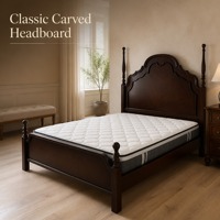Cadre de lit à baldaquin moderne en bois foncé avec tête de lit sculptée et revêtement en cuir réglable – Mobilier de chambre à coucher