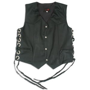 Black Blank Customized Wholesale Breathable Vintage Hip Hop Leather Vest, Cow Leather Material Side Laces Style Leather Vest Men - Product Image 6