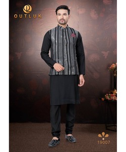 ThobeKurta con estilo de boda para hombres en tela verde india con Pijama corto de algodón de pollo y cuello de cuello Pathani - Product Image 5
