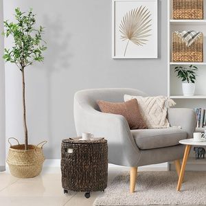 <span class=keywords><strong>Espresso</strong></span> Vòng Handwoven Nước Hyacinth Lưu Trữ Giỏ Với Nắp Cán <span class=keywords><strong>Hamper</strong></span> Bin Bánh Xe Cho Phòng Tắm Cho Giặt Phòng Ngủ Sử Dụng - Product Image 2
