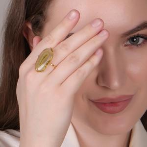 Anillo de piedra de ágata amarilla chapado en oro de 18 quilates, joyería de declaración única para fiestas de boda y trajes casuales para exportar desde la India - Product Image 6