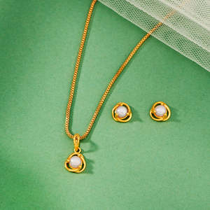 18K Gold Plated Pearl Bloom Diamond Pendant <b>Set</b> for <b>Women</b> Wedding Party <b>Gift</b> - Product Image 1