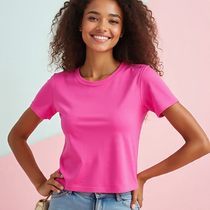 <b>Women's</b> Summer Crop <b>Top</b> <b>Loose</b> Fit Short Sleeve O-Neck Cropped T-Shirts Custom Digital Printing with Stylish Design - Product Image 3