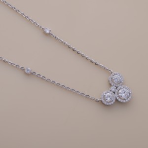 IGI Certified Lab Grown Diamond Three Stone Halo Pendant Necklace in 14K White / Yellow & Rose Gold Elegant <b>Cluster</b> Design - Product Image 3