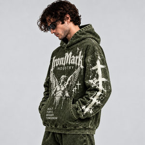 Sweat à capuche oversize pour homme IronMark, style streetwear, design uni, doublure imperméable en polyester/coton, respirant, coupe hiver, ODM 330g - Product Image 3