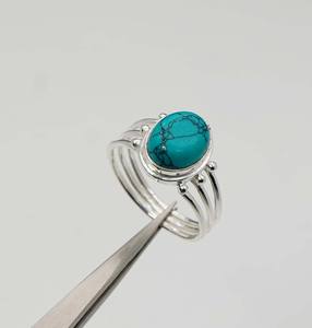 925 Solid Sterling Silver December Month Birthstone <b>Turquoise</b> with Bezel Setting Oval Shape Gemstone Multi Band Shank <b>Ring</b> - Product Image 4