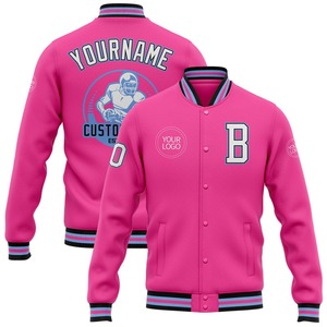 Custom Pink White Light Blue-Black Bomber Full-Snap Varsity Letterman Chaqueta cortavientos Streetwear vintage Hombres Varsity Jacket - Product Image 1