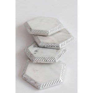 Forme ronde marbre blanc de qualité supérieure fabriqué à l'aspect attrayant centre de table décoration sous-verres tapis et tampons d'Inde - Product Image 6