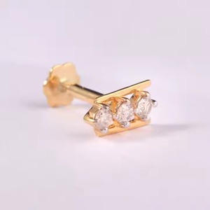Three Stone Natural Round Diamond <b>Nose</b> Stud Pin Vertical Bar <b>Nose</b> Pin Piercing Jewelry in Solid 14k White Yellow Rose Gold - Product Image 3