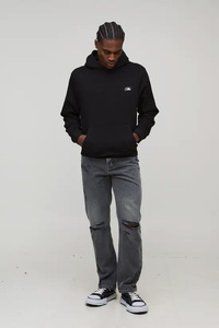 Sweat à capuche noir brodé avec motif floral imprimé, designs 2025, surdimensionné, pour homme, imprimé, respirant, 100% coton - Product Image 4