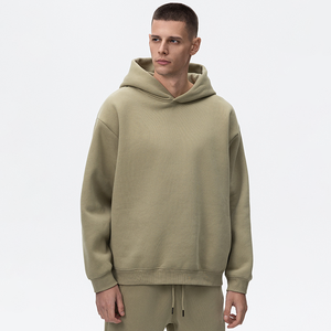 Sweat à capuche court surdimensionné en coton lourd pour hommes de haute qualité sans cordon sans poche sweat teint uni pour l'hiver - Product Image 4