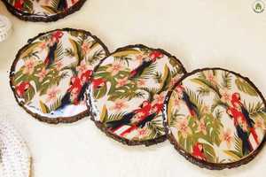 ชุดถาดรองแก้วเคลือบไม้เคลือบทองเหลืองและกระดูกทำด้วยมือแบบสั่งทำลายดอกไม้ทำจากชุดถาดรองแก้วทำจากเรซินอินเดีย - Product Image 2