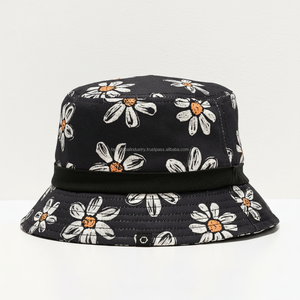 Chapeau Bob Unisexe Noir à Imprimé Marguerites en Coton, Casquette de Pêcheur Florale pour l'Été, Protection Solaire Extérieure, Tendance, Pliable, Plage - Product Image 5