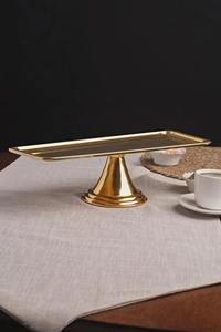 Bandeja de pedestal rectangular larga de primera calidad con acabado dorado, adecuada para servir postres y decorar mesas, procedente de la India. - Product Image 4