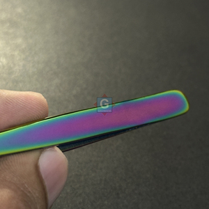 Pinzas para cejas con punta inclinada púrpura de precisión de alta calidad, acero inoxidable personalizado para dar forma a las cejas - Product Image 4