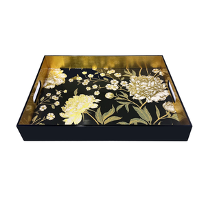 Handmade Luxury Lacquered Snacks Serving <b>Tray</b> Rectangular Serving <b>Tray</b> with Handles By Vietnamese Local Artisans - Product Image 1