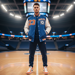 Chaqueta Universitaria Unisex Personalizada de Alta Calidad con Mangas de Satén, Diseño Bordado, Cierre de Cremallera, Patrón Sólido, 100% Seda - Product Image 1