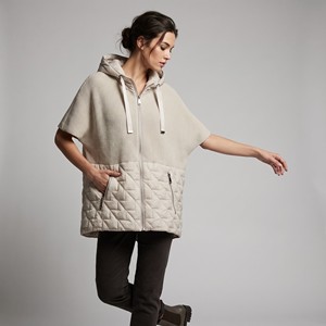 Quilted, Rib-Knit, Mixed-Fabric Hooded <b>Jacket</b> <b>with</b> <b>Zipper</b> and Zippered <b>Pockets</b>; Sizes S-M-L; Fits Sizes 36-46 - Product Image 1
