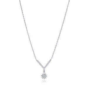 Sun Figure Design Clear Zircon Stone Charm <b>Necklace</b> Turkish <b>Handmade</b> Engagement Wedding Party 925 Sterling <b>Silver</b> Jewelry - Product Image 2