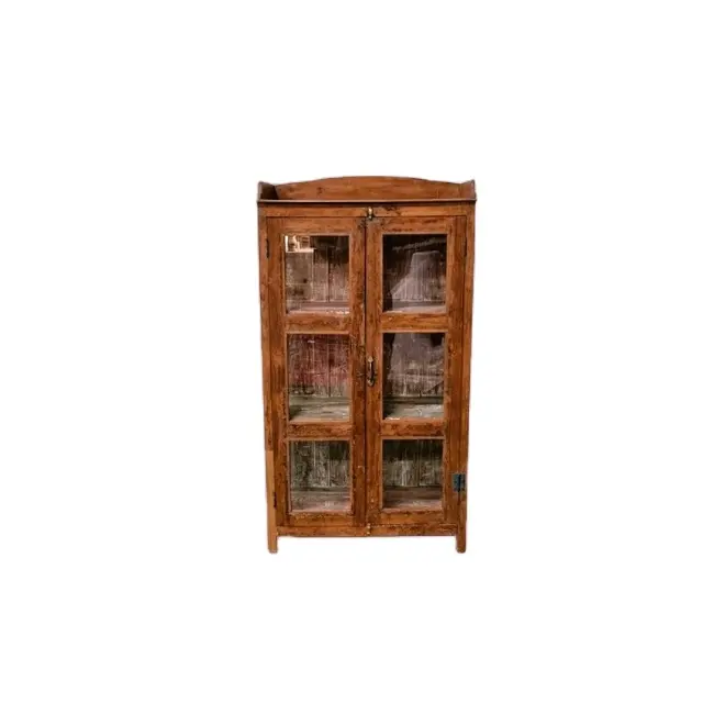 Luxury Antique small cabinet made in teak wood with glass Multipurpose strong home decorative furniture for farmhouse decoration