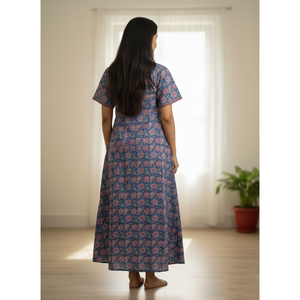 Vestido de Dormir 100% Algodón con Estampado Jaal Hecho a Mano, Camisón Suave Tejido con Diseño Floral y Cierre de Botones, Talla 3XL para Damas de Honor - Product Image 4