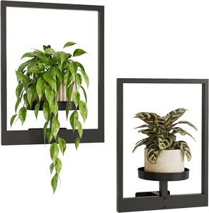 Support mural moderne en fer forgé antirouille pour pot de fleurs et plateau de présentation de plantes, idéal pour salon - Product Image 1