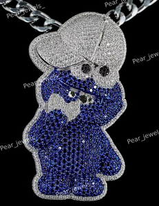 Pendentif de luxe Hip Hop en argent 925, serti de diamants Moissanite VVS, design de dessin animé personnalisé, pour les soirées. - Product Image 6