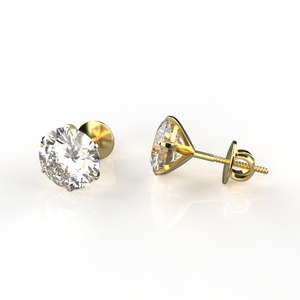 Avarta Jewellery 92.5 Sterling <b>Silver</b> 3.80 Carat Each Solitaire <b>Stud</b> Earrings With Yellow Gold Polish - Product Image 4