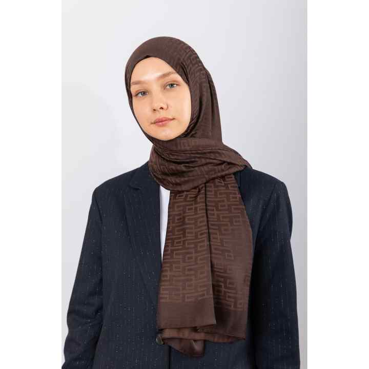Silky Shawl Geometric - Bitter Brown