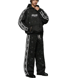 Fabricant de vêtements en gros, survêtement en strass, streetwear pour hommes, ensemble sweat-shirt et jogging, molleton lourd, logo personnalisé, OEM - Product Image 3